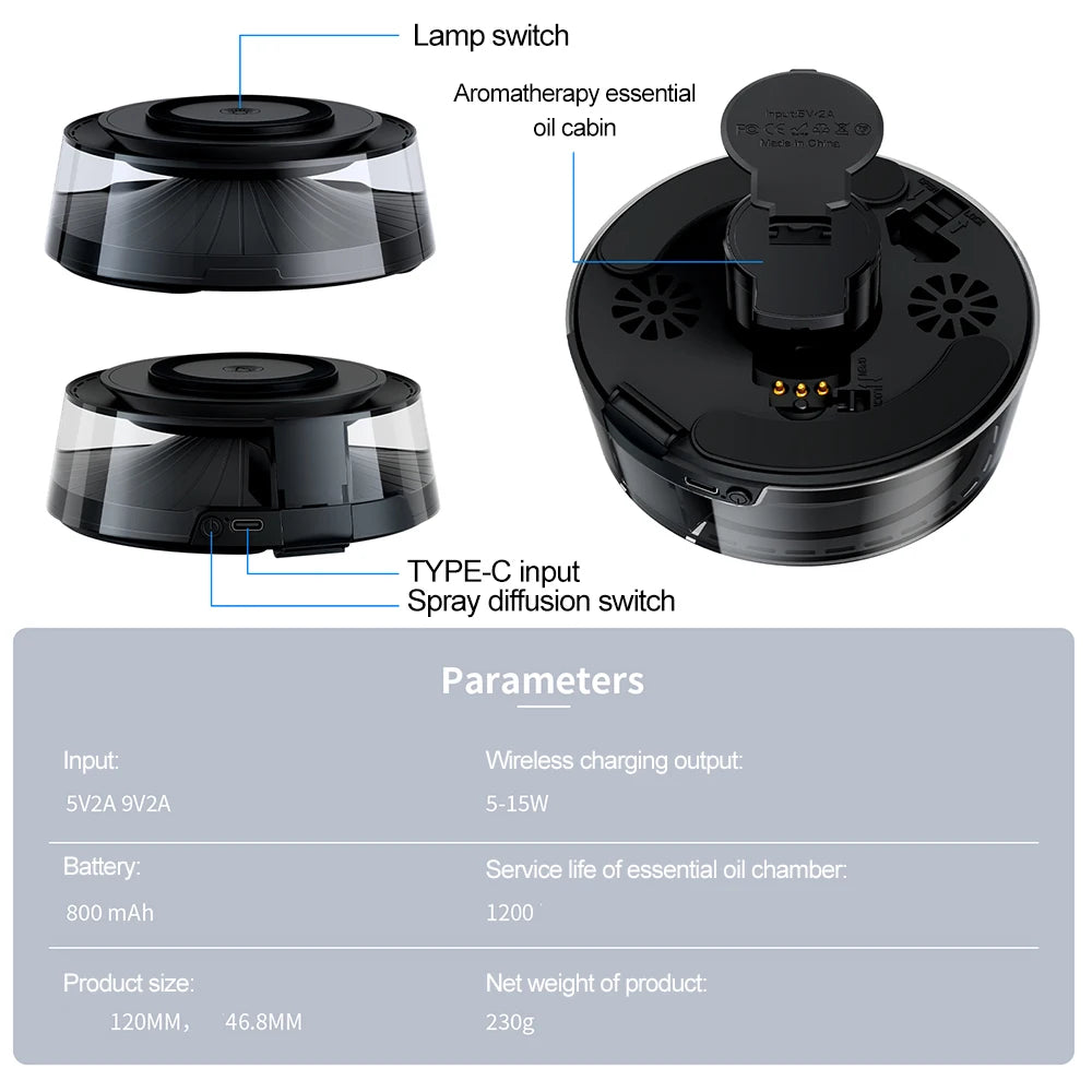 Aromatherapy Car Air Refreshner With Wireless Charging